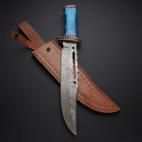 Damascus Steel Custom Rambo Bowie Knife