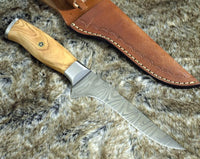Handmade Damascus Steel Fillet-Boning Knife with Olive Wood and Steel Bolster Handle