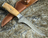 Handmade Damascus Steel Fillet-Boning Knife with Olive Wood and Steel Bolster Handle