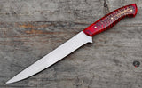 Handmade D2 Steel Fishing Fillet Knife with Red Epoxy Pine Cone Handle