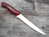 Handmade D2 Steel Fishing Fillet Knife with Red Epoxy Pine Cone Handle