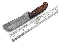 "Ranch Cowboy Custom Handmade Damascus Steel Bull Cutter Knife with Rosewood Handle, 8.5 Inches, and Leather Sheath, Available at KBS Knives Store"