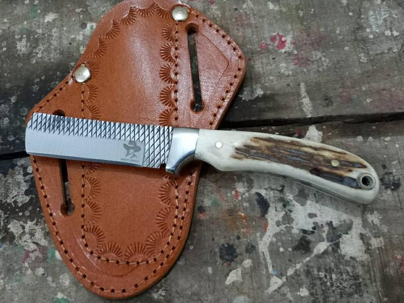 Bull Cutters Knife – Rasp Steel & Antler Handle – KBS Knives Store