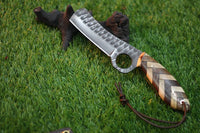 "Ranch Cowboy Custom Handmade 1095 Forged Steel Bull Cutter Knife with Custom Wood Handle, 8.5 Inches, and Leather Sheath, Available at KBS Knives Store"