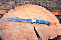 Damascus Steel Fillet Knife with Epoxy Resin and Steel Bolster Handle