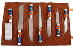 Texas Flag Handle Damascus Steel Kitchen Knives Set