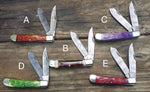 Custom Handmade Damascus Steel Trapper Folding Pocket Knife with Colored Bone Handle and Leather Case by KBS Knives Store