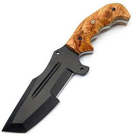 Handcrafted D2 Steel Acid Washed Blade Survival Knife with Burl Olive Wood Handle - 11 Inch Overall Length