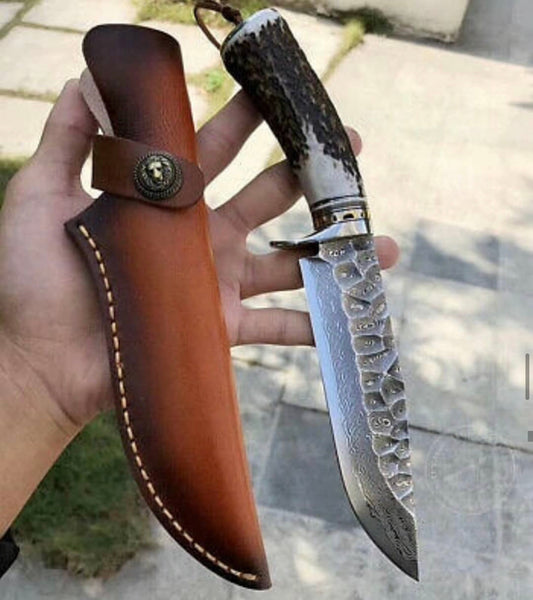 Custom Handmade Stone Texture Hand Forged Damascus Steel Vintage Viking Knife