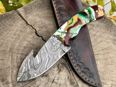 Damascus Guthook Knife