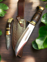 Outback Dual Edge Set: 16-inch D2 forged steel Bowie knife with folding Damascus pocket knife.
