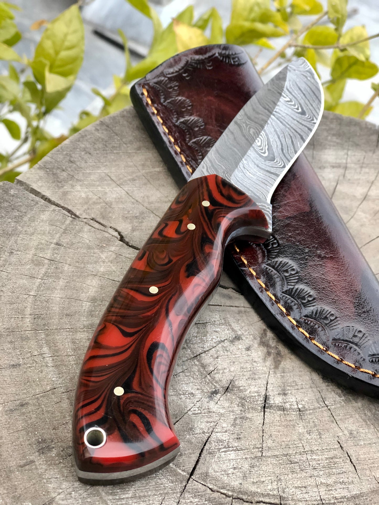 Resin Handle Damascus Hunting Skinning Knife