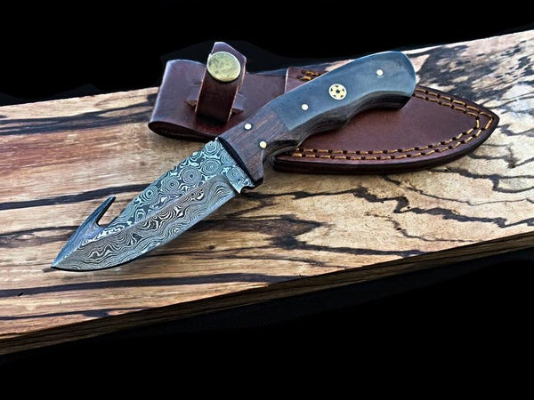 DAMASCUS GUTHOOK HUNTING KNIFE