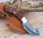 Damascus Steel Deer Guthook Skinning Knife