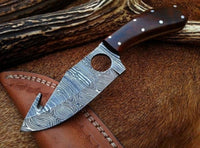 Damascus Steel Guthook Hunting Knife