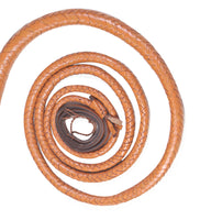 Bull whip measuring 8 feet from handle to end of braid, displayed elegantly in action.
