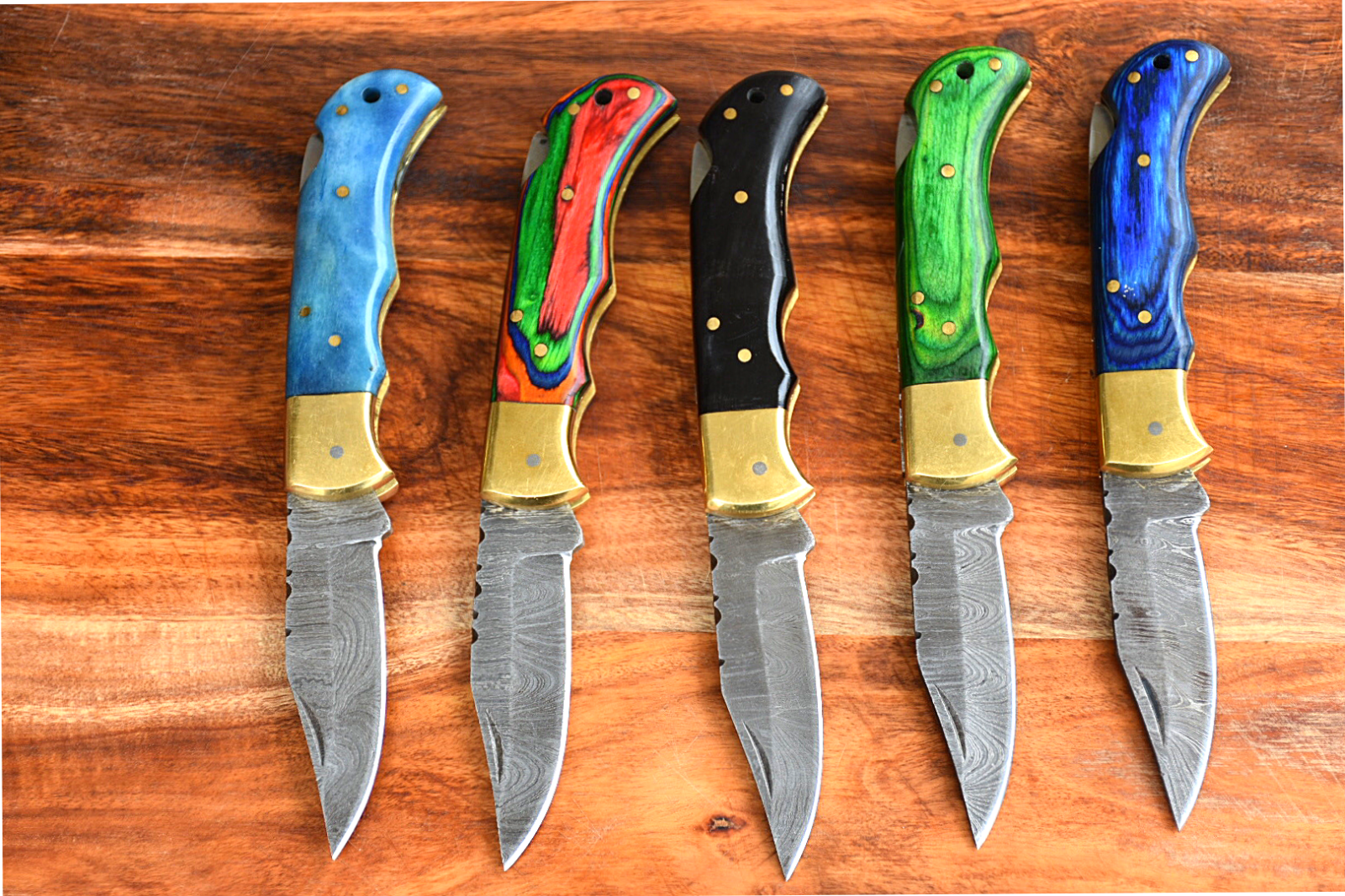 "Back Lock Mechanism Folding Pocket Knife with 5 Variants of Handle Materials and Brass Bolster, 3-inch Blade Length, and Leather Case by KBS Knives Store"