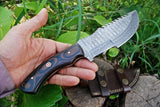 Custom Handmade Damascus Steel Tracker Knife with Micarta Handle - 10 inches Overall Length, Horizontal Leather Sheath Included