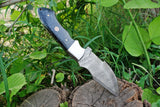 Resin-Handled Damascus Steel Tracker Knife - 10" Overall Length, Handmade Craftsmanship, Leather Sheath Included