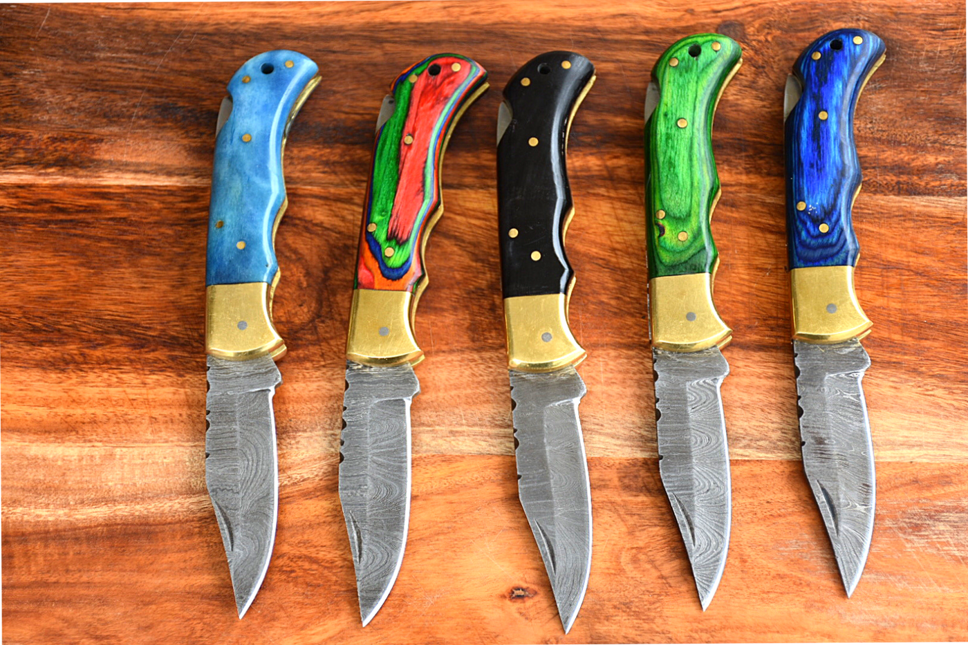 "Back Lock Mechanism Folding Pocket Knife with 5 Variants of Handle Materials and Brass Bolster, 3-inch Blade Length, and Leather Case by KBS Knives Store"