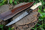 Damascus Steel Fillet Knife Bowie Knife with Wenge Wood and Bone Handle