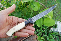 Damascus Steel Fillet Knife Bowie Knife with Wenge Wood and Bone Handle
