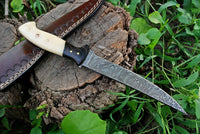 Damascus Steel Fillet Knife Bowie Knife with Wenge Wood and Bone Handle