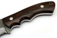 10-inch Damascus Steel Tracker Knife with Rosewood Handle and Tactical Leather Sheath