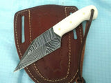 Custom Handmade Damascus Steel Small Seax Knife with Bone Handle and Leather Case - 7 Inches by KBS Knives Store