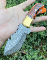 Custom Handmade Damascus Steel Guthook Knife