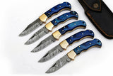 LOT OF 5 HANDMADE DAMASCUS STEEL FOLDING KNIVES