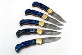 LOT OF 5 HANDMADE DAMASCUS STEEL FOLDING KNIVES