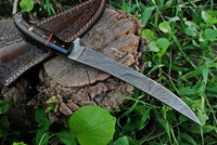 Damascus Steel Fillet Knife Bowie Knife with Wenge Wood and Buffalo Horn Handle