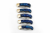 LOT OF 5 HANDMADE DAMASCUS STEEL FOLDING KNIVES