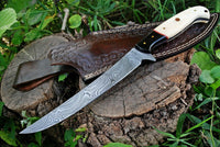 Damascus Steel Fillet Knife with Wenge Wood and Bone Handle