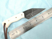 Custom Handmade Damascus Steel Small Seax Knife with Bone Handle and Leather Case - 7 Inches by KBS Knives Store