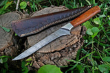 Damascus Steel Fillet Knife with Rose Wood and Steel Bolster Handle