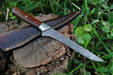 Damascus Steel Fillet Knife with Rose Wood and Steel Bolster Handle