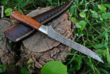 Damascus Steel Fillet Knife with Rose Wood and Steel Bolster Handle