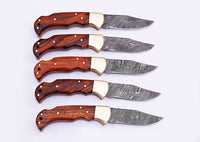LOT OF 5 HANDMADE DAMASCUS STEEL FOLDING KNIVES