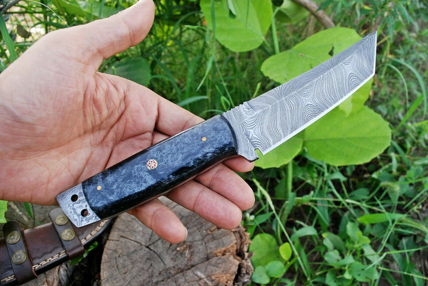 Custom Handmade Damascus Steel Tanto Hunting Knife