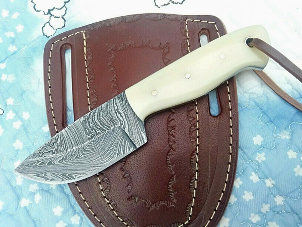 Custom Handmade Damascus Steel Fixed Blade Skinning Knife